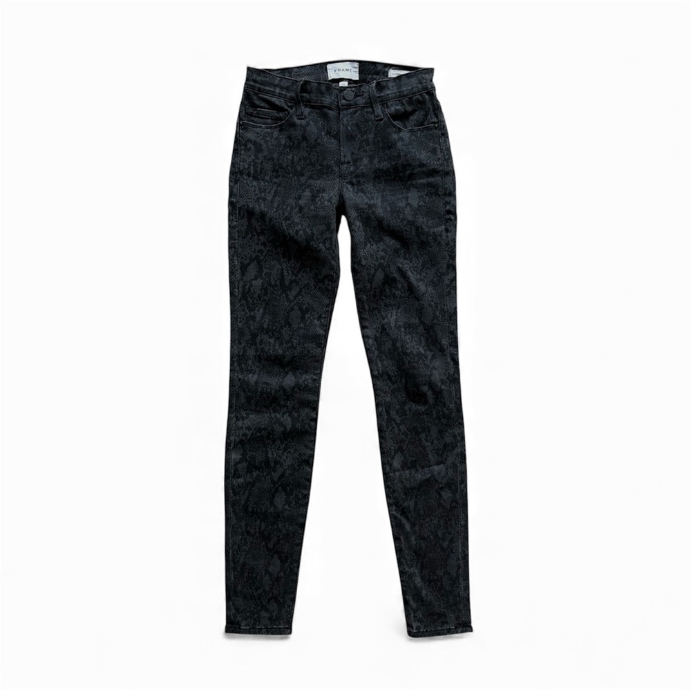 FRAME Denim Le Skinny de Jeanne Tonal Python Pattern Grey Neutral Jeans